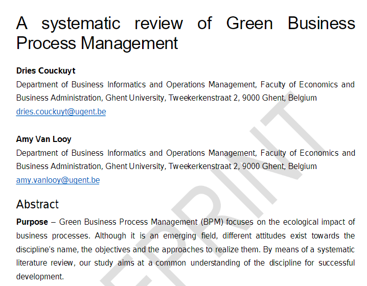 BPR A systematic review of Green Business Process Management