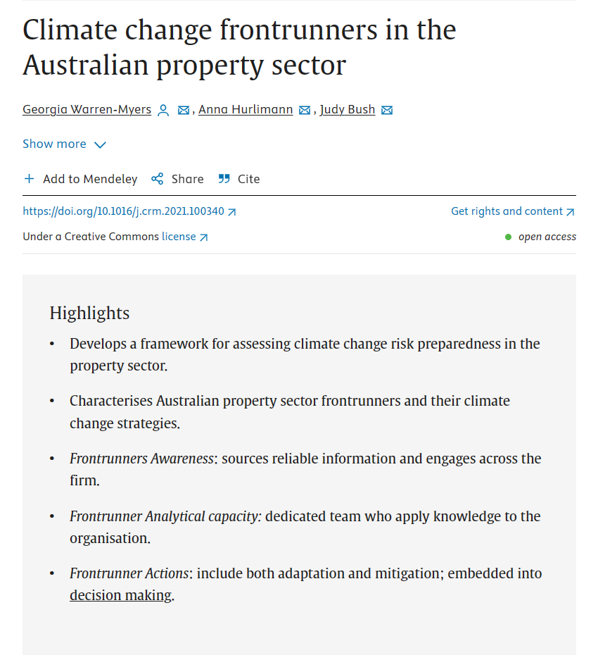 M3 Climate change frontrunners in the Australian property sector